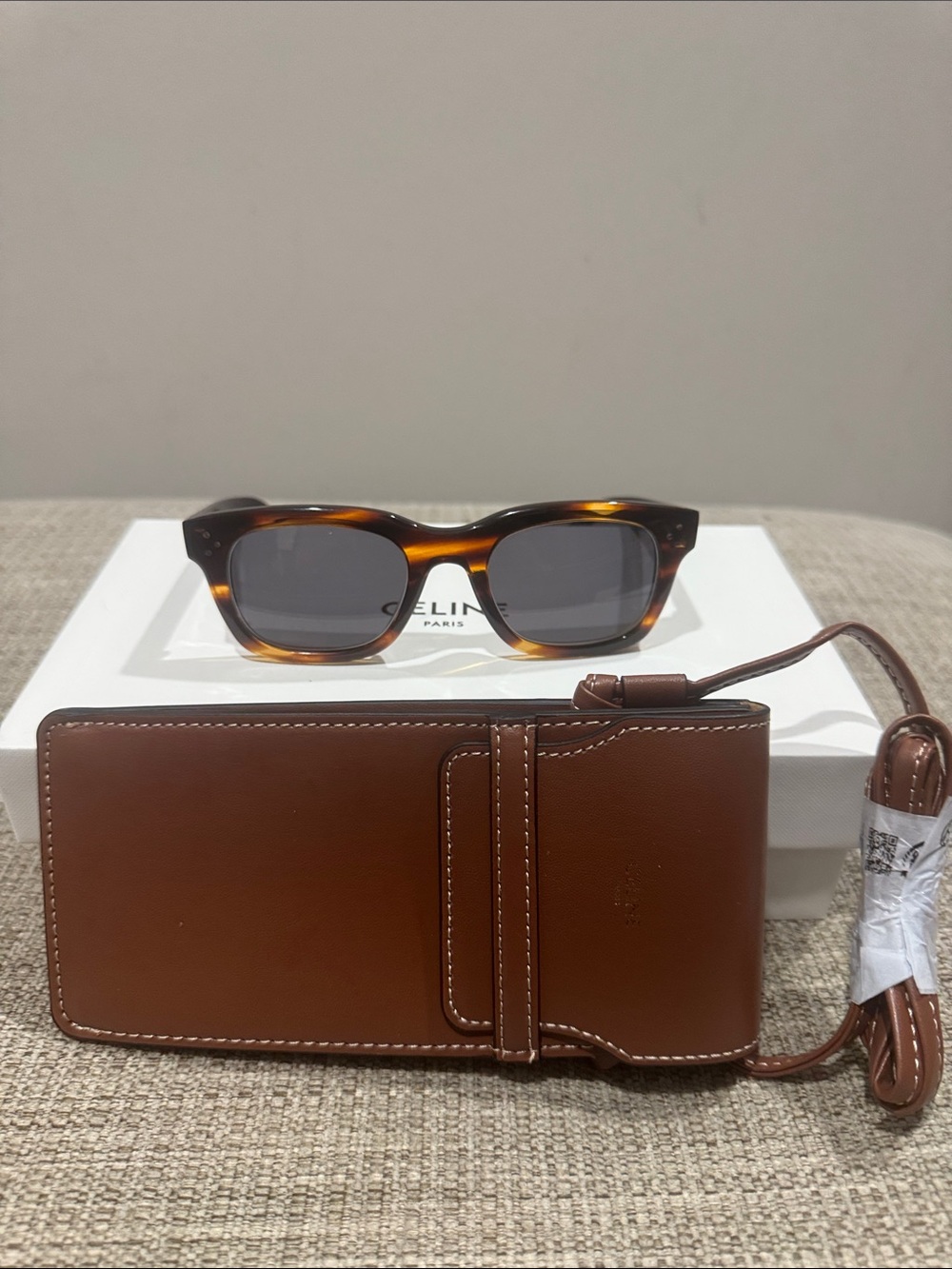 Celine Tortoiseshell Sunglasses with Dark Lenses CL40232I with crossbody case.